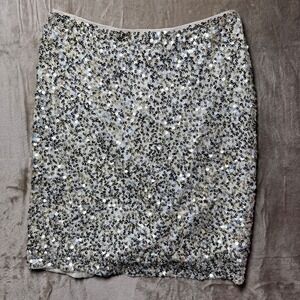 White House Black Market‎ Sequin Mini Skirt Silver Gold Champagne Size 00 Glam